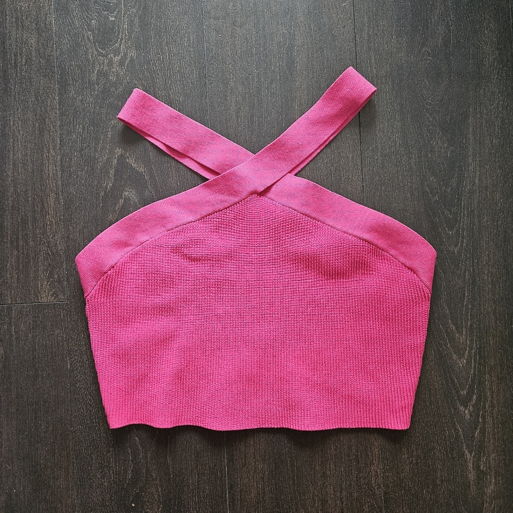 Babaton Sculpt Knit Criss Cross Tank,  Vibrant Pink Knit Top